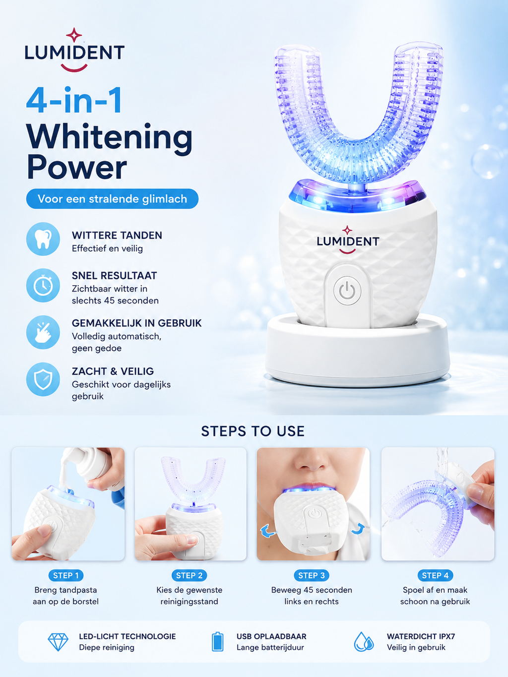 Lumident™ U-Shape Whitening Toothbrush – 45 Seconden Diepe Reiniging